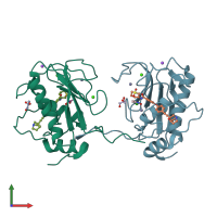 PDB entry 4a7b coloured by chain, front view.