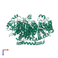 Homo trimeric assembly 1 of PDB entry 4a8p coloured by chemically distinct molecules, top view.