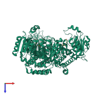 Homo trimeric assembly 2 of PDB entry 4a8p coloured by chemically distinct molecules, top view.