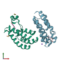 PDB entry 4a9k coloured by chain, front view.