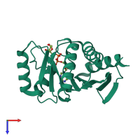 Monomeric assembly 1 of PDB entry 4abk coloured by chemically distinct molecules, top view.