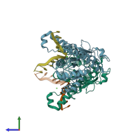 PDB entry 4abt coloured by chain, side view.