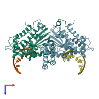 PDB entry 4abt coloured by chain, top view.