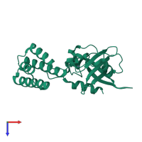 Monomeric assembly 1 of PDB entry 4ado coloured by chemically distinct molecules, top view.