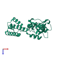 Monomeric assembly 2 of PDB entry 4ado coloured by chemically distinct molecules, top view.