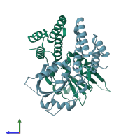 PDB entry 4ado coloured by chain, side view.