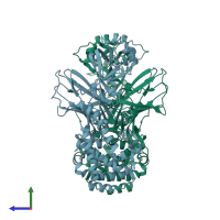 PDB entry 4ae1 coloured by chain, side view.