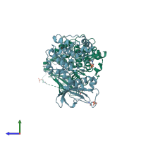 PDB entry 4ae6 coloured by chain, side view.