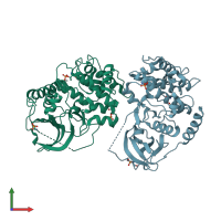 PDB entry 4ae9 coloured by chain, front view.