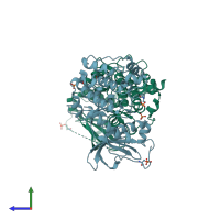 PDB entry 4ae9 coloured by chain, side view.