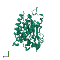 PDB entry 4agc coloured by chain, side view.