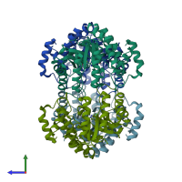 PDB entry 4aho coloured by chain, side view.