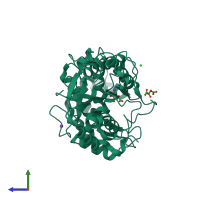 PDB entry 4aru coloured by chain, side view.