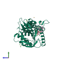 Monomeric assembly 1 of PDB entry 4as7 coloured by chemically distinct molecules, side view.