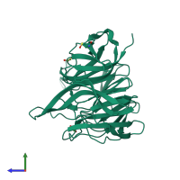 PDB entry 4asc coloured by chain, side view.