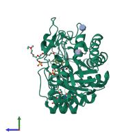 PDB entry 4aws coloured by chain, side view.