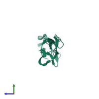 Monomeric assembly 4 of PDB entry 4aym coloured by chemically distinct molecules, side view.