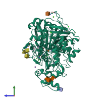 PDB entry 4b0o coloured by chain, side view.