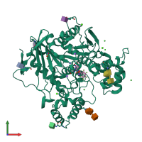 PDB entry 4b0p coloured by chain, front view.