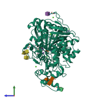 PDB entry 4b0p coloured by chain, side view.