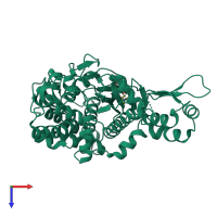 Monomeric assembly 1 of PDB entry 4b0s coloured by chemically distinct molecules, top view.