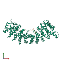 PDB entry 4b18 coloured by chain, front view.