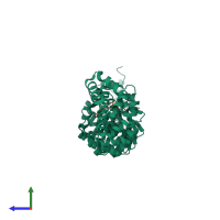 PDB entry 4b18 coloured by chain, side view.