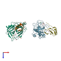 PDB entry 4b1t coloured by chain, top view.