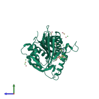 PDB entry 4b7b coloured by chain, side view.