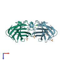 PDB entry 4b9f coloured by chain, top view.