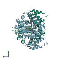 PDB entry 4bfa coloured by chain, side view.