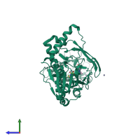 PDB entry 4bhg coloured by chain, side view.
