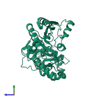 PDB entry 4bhl coloured by chain, side view.