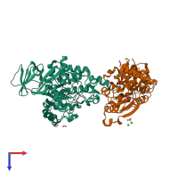 PDB entry 4bjh coloured by chain, top view.