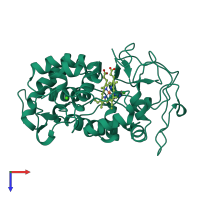 PDB entry 4bln coloured by chain, top view.