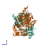 PDB entry 4bnd coloured by chain, side view.