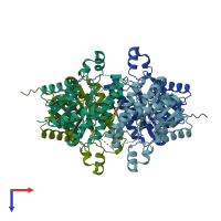 PDB entry 4bo1 coloured by chain, top view.