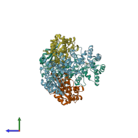 PDB entry 4bpu coloured by chain, side view.