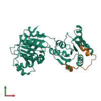 PDB entry 4bru coloured by chain, front view.