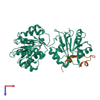 PDB entry 4bru coloured by chain, top view.