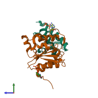 PDB entry 4bs1 coloured by chain, side view.