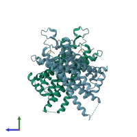 PDB entry 4bwb coloured by chain, side view.