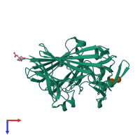 Monomeric assembly 2 of PDB entry 4bzf coloured by chemically distinct molecules, top view.