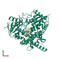 Monomeric assembly 1 of PDB entry 4c28 coloured by chemically distinct molecules, front view.