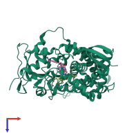 Monomeric assembly 1 of PDB entry 4c28 coloured by chemically distinct molecules, top view.