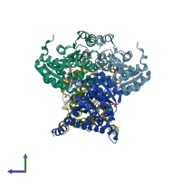 PDB entry 4c7k coloured by chain, side view.