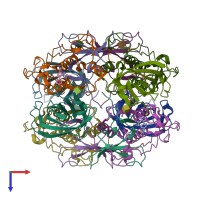 PDB entry 4cdc coloured by chain, top view.