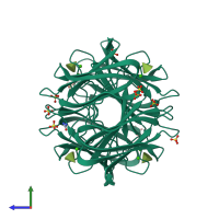Homo tetrameric assembly 1 of PDB entry 4ce8 coloured by chemically distinct molecules, side view.