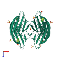 Homo tetrameric assembly 1 of PDB entry 4ce8 coloured by chemically distinct molecules, top view.