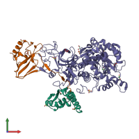 PDB entry 4cex coloured by chain, front view.